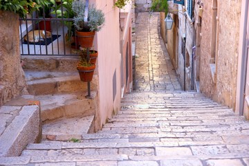 Fototapeta na wymiar Stone street in Dubrovnik, Croatia
