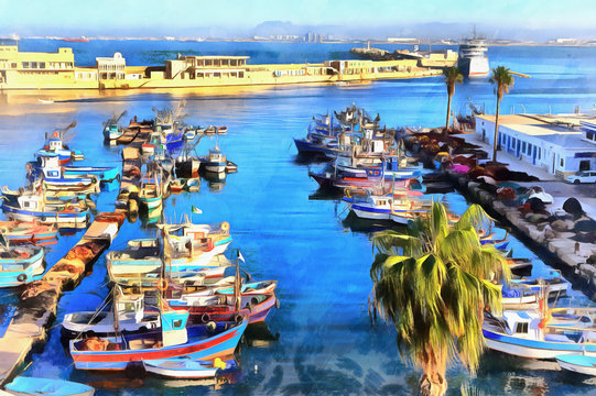Port Algiers colorful painting