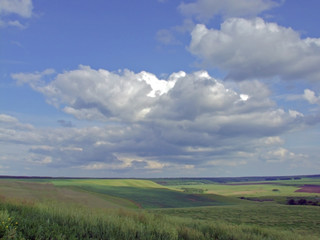 Fototapeta premium green field with clouds