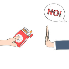 Sketch style illustration of a hand refusing offer for cigarette