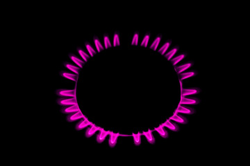 Gas flame torch of purple color top view isolated on black with copy space