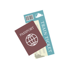 Passport and train ticket vector icon. Concept travel and tourism
