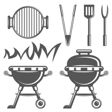 Set Of Barbecue And Grill Icons In Monochrome Style