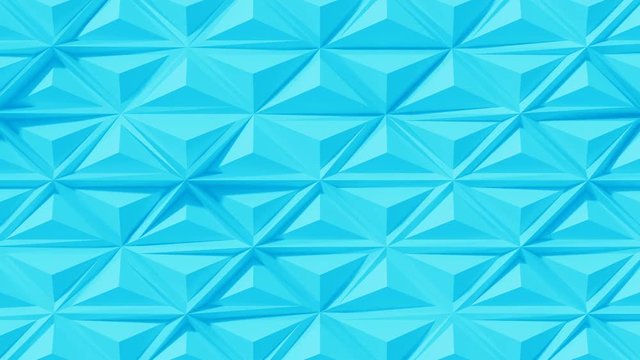 Abstract Polygonal Geometric Surface Loop 3C: bright clean ice cool blue soft low poly triangular pyramid motion background pattern of area shifting edges of triangles. Seamless loop. 4K UHD, FullHD. 