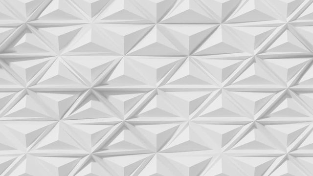 Abstract Polygonal Geometric Surface Loop 3A: bright clean soft low poly triangular pyramid motion background pattern of area shifting light grey edges of triangles. Seamless loop. 4K UHD, FullHD. 