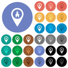 Church GPS map location round flat multi colored icons