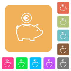 Euro piggy bank rounded square flat icons