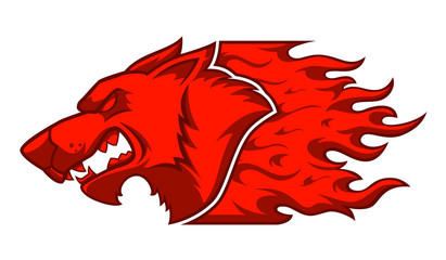 Red Wolf . Image of a red wolf and flame on a white background. vector illustration. © tsinik