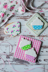 Easter gingerbread cookies on wooden background