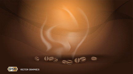 Digital Vector Steaming coffee Background with coffee beans. Ready for product placement and infographic, poster, ads, print or magazine