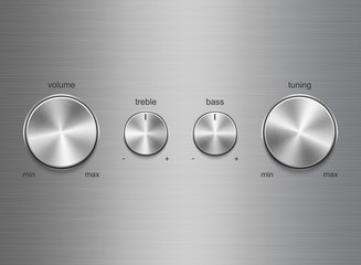 Panel of sound controls with metal brushed texture