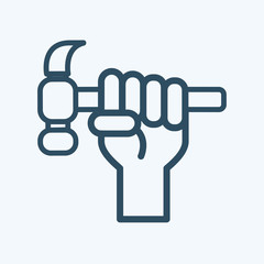 Stock Vector icon of Labor Day concept Celebration Poster Design Template with closed fist man's hand holding hammer.