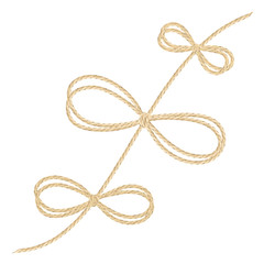 A set of realistic double linen string bows. Vector illustration of different types of ribbons and linen string patterns.