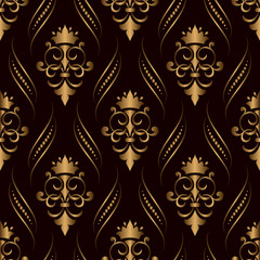 Vector damask seamless pattern golden background. Elegant luxury texture for wallpapers, backgrounds and page fill. 3D elements with shadows and highlights. Paper cut.