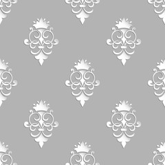 Fototapeta na wymiar Vector damask seamless pattern background. Elegant luxury texture for wallpapers, backgrounds and page fill. 3D elements with shadows and highlights. Paper cut.