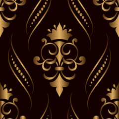 Vector damask seamless pattern golden element. Elegant luxury texture for wallpapers, backgrounds and page fill. 3D elements with shadows and highlights. Paper cut.