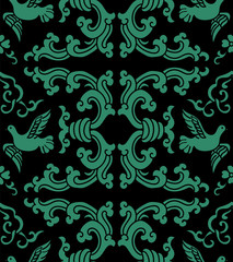 Seamless Chinese Background Retro Spiral Wave Pigeon