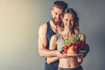Couple with healthy food