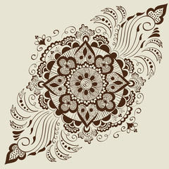 Vector illustration of mehndi ornament. Traditional indian style, ornamental floral elements for henna tattoo, stickers, mehndi and yoga design, cards and prints. Abstract floral vector illustration.
