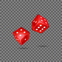 Red dice on transparent background. Vector illustration