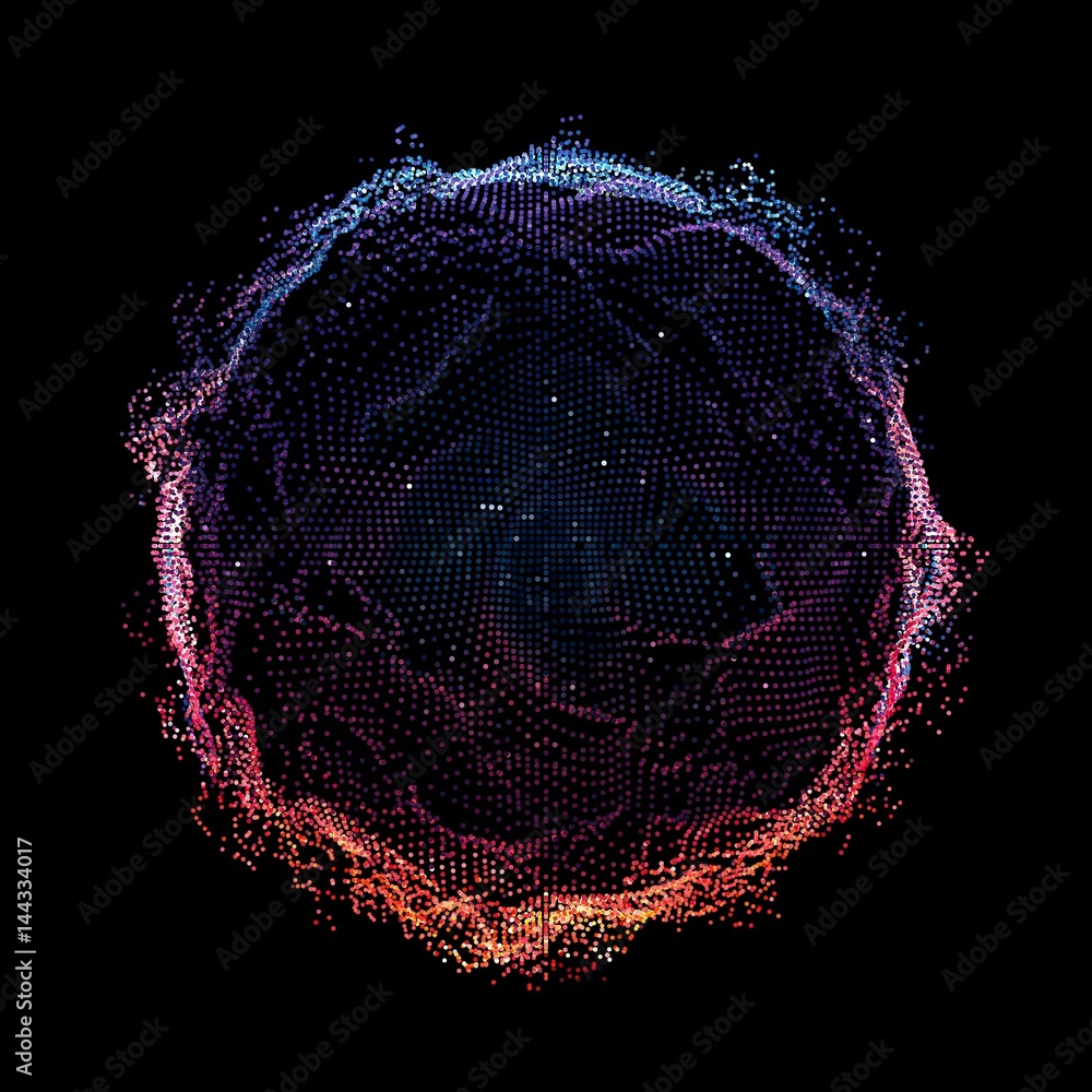 Poster abstract vector mesh background. colorful point array. ring of glowing points. futuristic technology