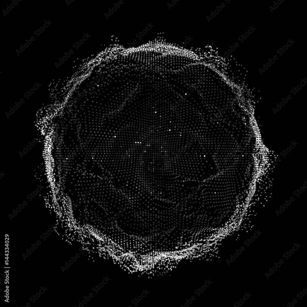 Poster abstract grayscale vector mesh background. point array. ring of glowing points. futuristic technolog