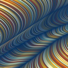 Vector warped lines background. Flexible stripes twisted as silk forming volumetric folds. Colorful stripes with variable width. Modern abstract creative backdrop.