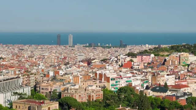 Panning to left timelapse of Barcelona in a summer day