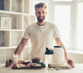 Man cooking healthy food