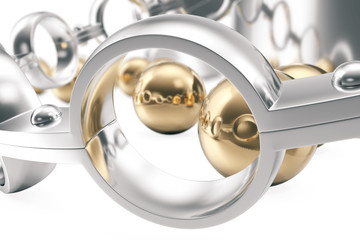 Conception of equipment. A group of bearings on a white background, 3d rendering.