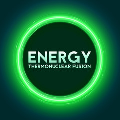Vector abstract illustration of thermonuclear fusion plasma current flows in toroidal field. Tokamak or stellator inside plasma flow. Green glow of energy.