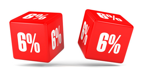 Six percent off. Discount 6 %. Red cubes.
