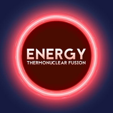 Vector abstract illustration of thermonuclear fusion plasma current flows in toroidal field. Tokamak or stellator inside plasma flow. Red glow of energy.