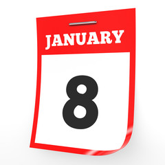 January 8. Calendar on white background.