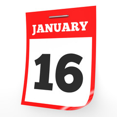 January 16. Calendar on white background.