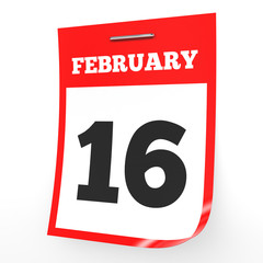 February 16. Calendar on white background.