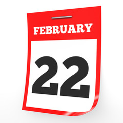 February 22. Calendar on white background.