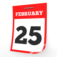 February 25. Calendar on white background.