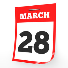 Fototapeta premium March 28. Calendar on white background.