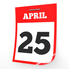 April 25. Calendar on white background.