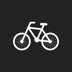Bike silhouette icon on black background. Bicycle vector illustration in flat style. Icons for design, website.