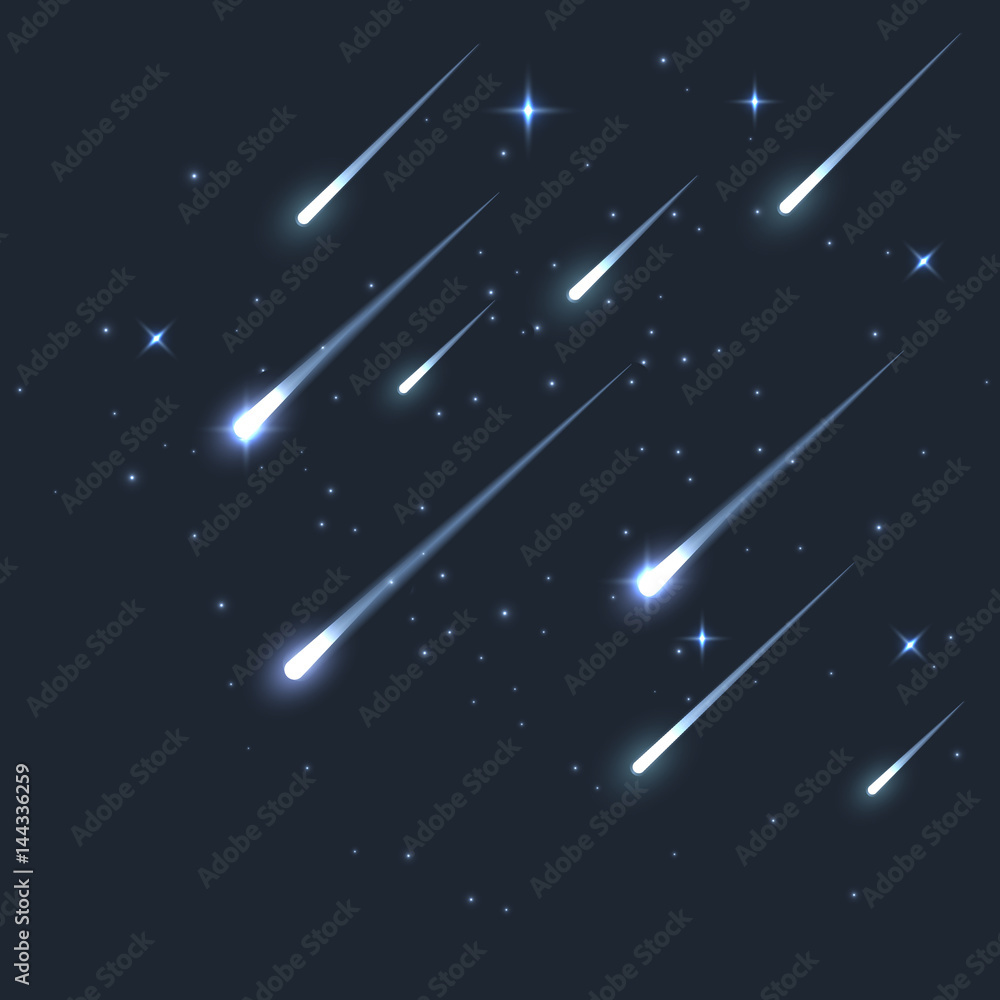 Poster vector star meteor falling in dark. comet or asteroid science background. galaxy astronomy backgroun