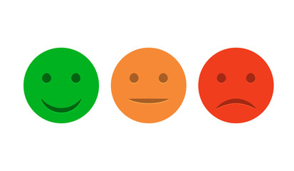 Smiley icon set. Emoticons positive, neutral and negative. Vector isolated red and green mood. Rating smile for customer opinion