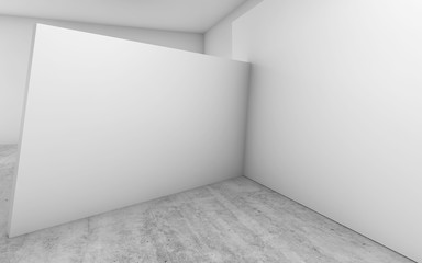 Abstract empty interior, 3 d white walls installation