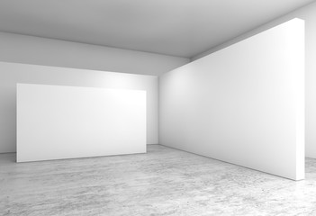 Abstract empty interior, white walls installation 3 d