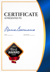 Certificate template luxury award. Vector business diploma with seal stamp. Gift coupon or success achievement