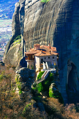 Landmarks of Greece- hanging monasteries of Meteora. Roussanou monastery