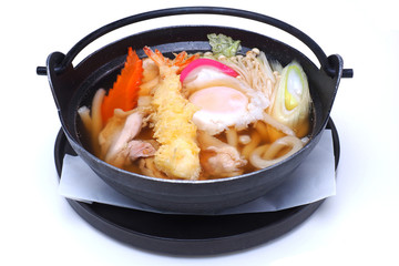 Nabeyaki Udon , Japanese Hot Pot noodles , isolated on white background (with Clipping Path)