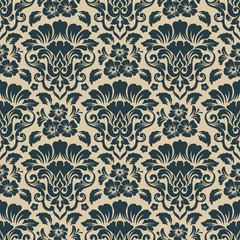 Vector damask seamless pattern background. Classical luxury old fashioned damask ornament, royal victorian seamless texture for wallpapers, textile, wrapping. Exquisite floral baroque template.