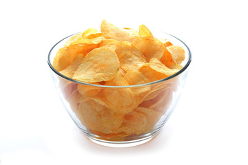 Bowl of chips isolated on white